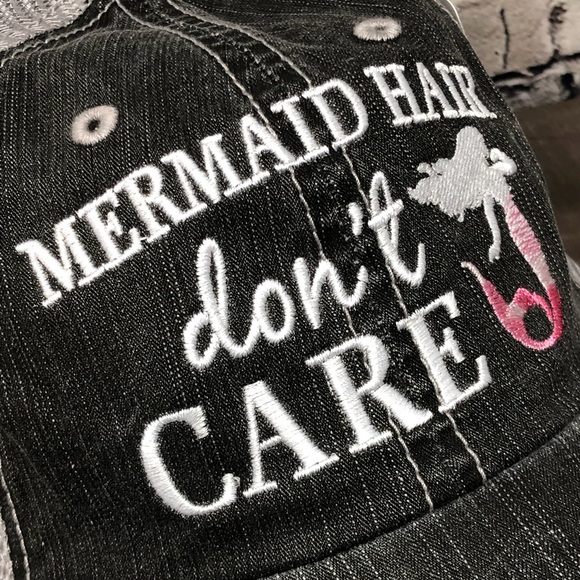 "Mermaid Hair Don’t Care” Embroidered/Distress Cap - Picture 2 of 8